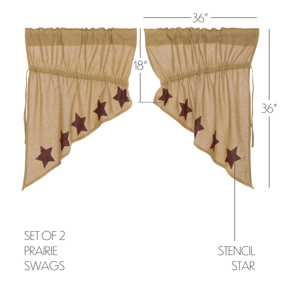 Burlap Natural with Star Curtain Set