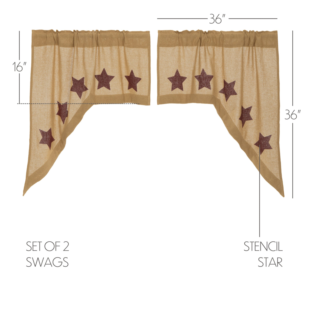 Burlap Natural with Star Curtain Set