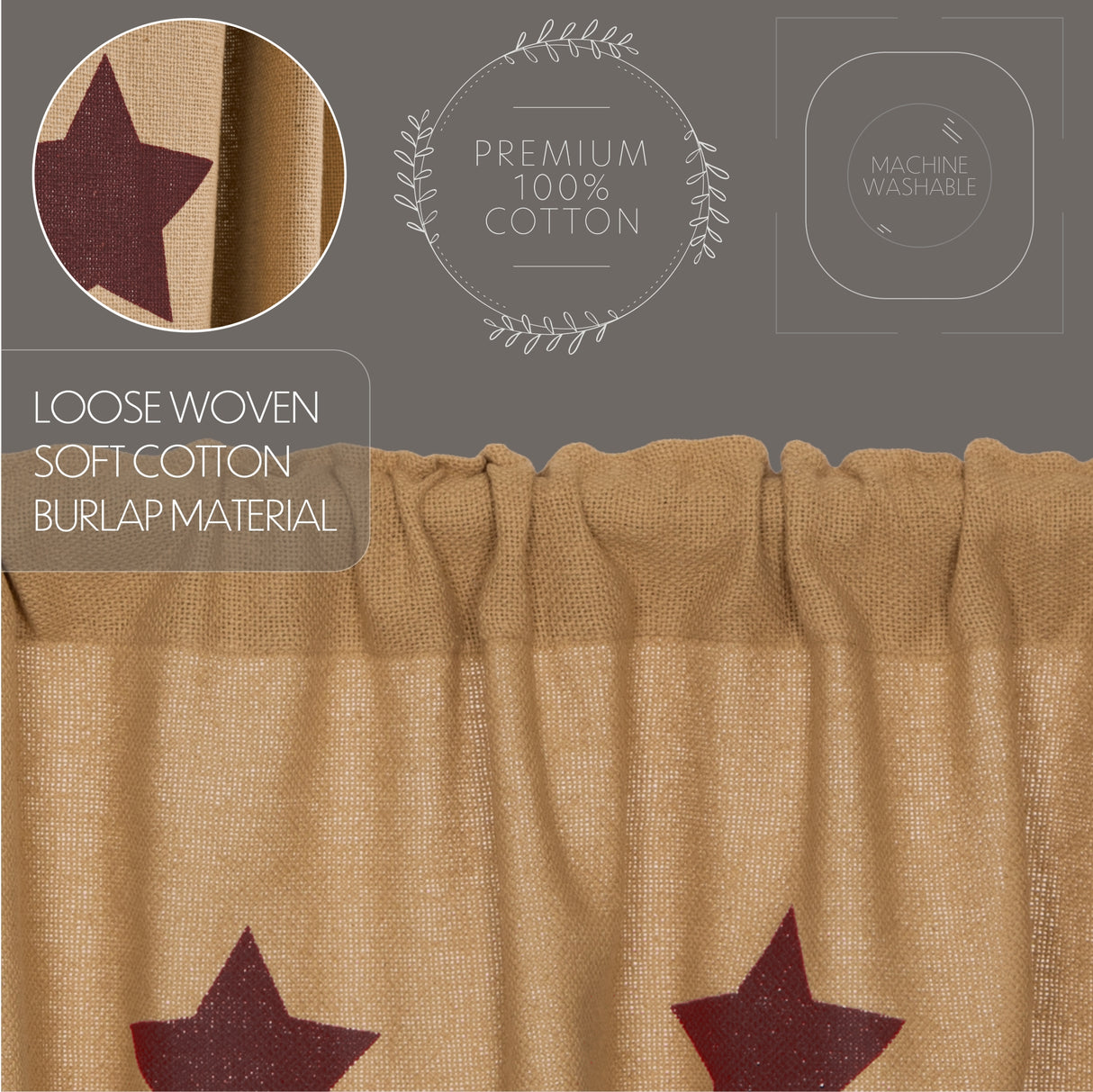 Burlap Natural with Star Curtain Set