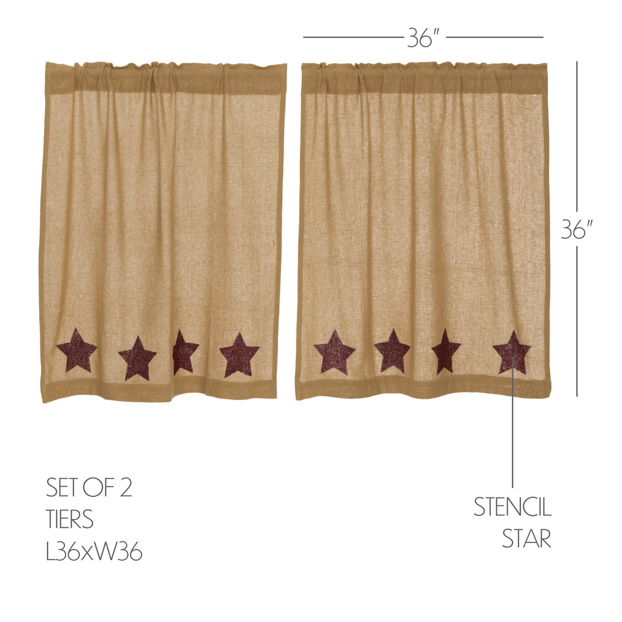 Burlap Natural with Star Curtain Set