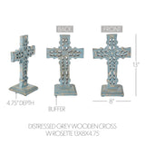 Distressed Grey Wooden Cross w/ Rosette Center & Base 13x8x5