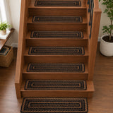 Black & Tan Jute Stair Tread Rect Latex 8.5x27, Set of 7