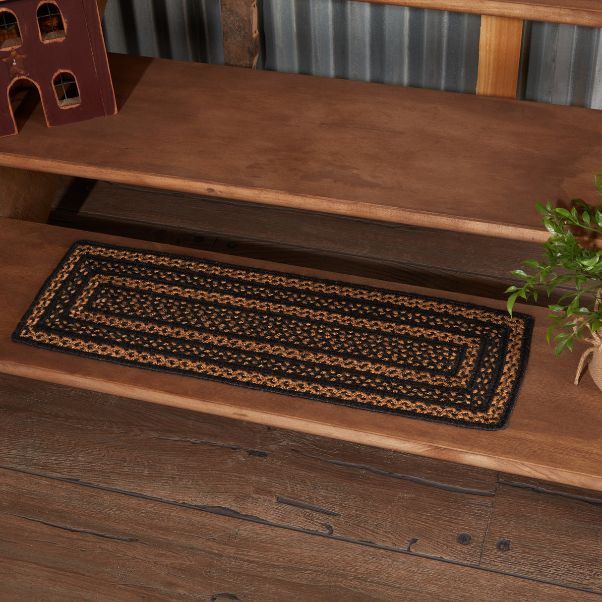 Black & Tan Jute Stair Tread Rect Latex 8.5x27, Set of 7