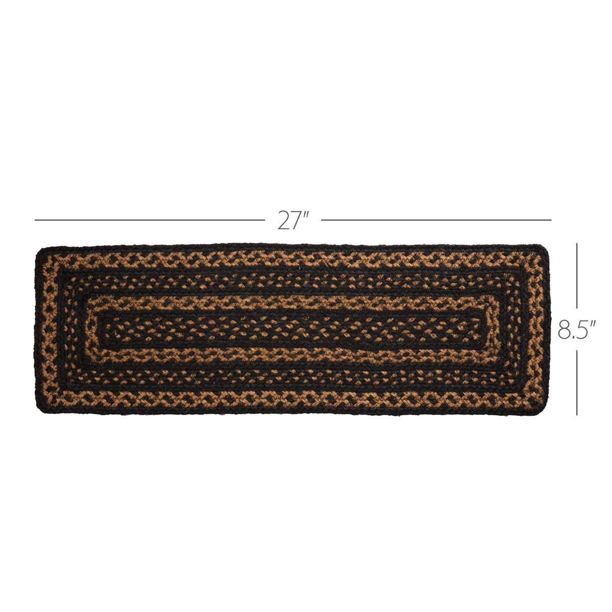 Black & Tan Jute Stair Tread Rect Latex 8.5x27, Set of 7