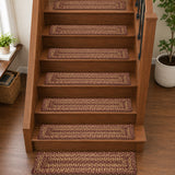 Burgundy Tan Jute Stair Tread Rect Latex 8.5x27, Set of 7
