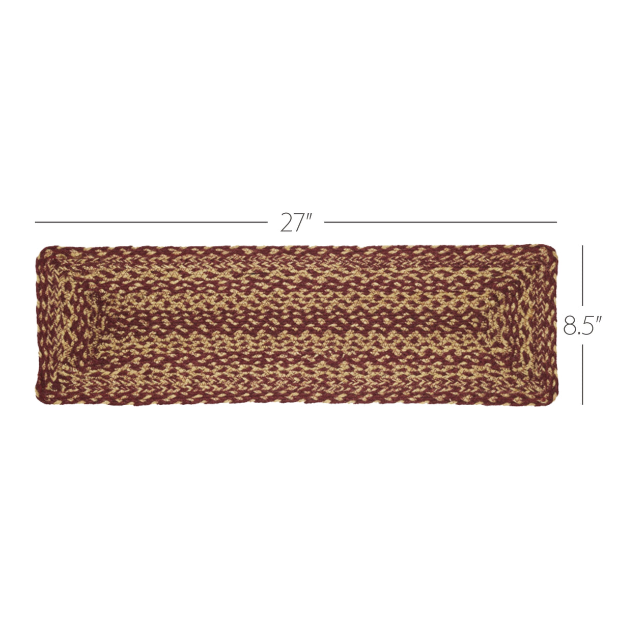 Burgundy Tan Jute Stair Tread Rect Latex 8.5x27, Set of 7