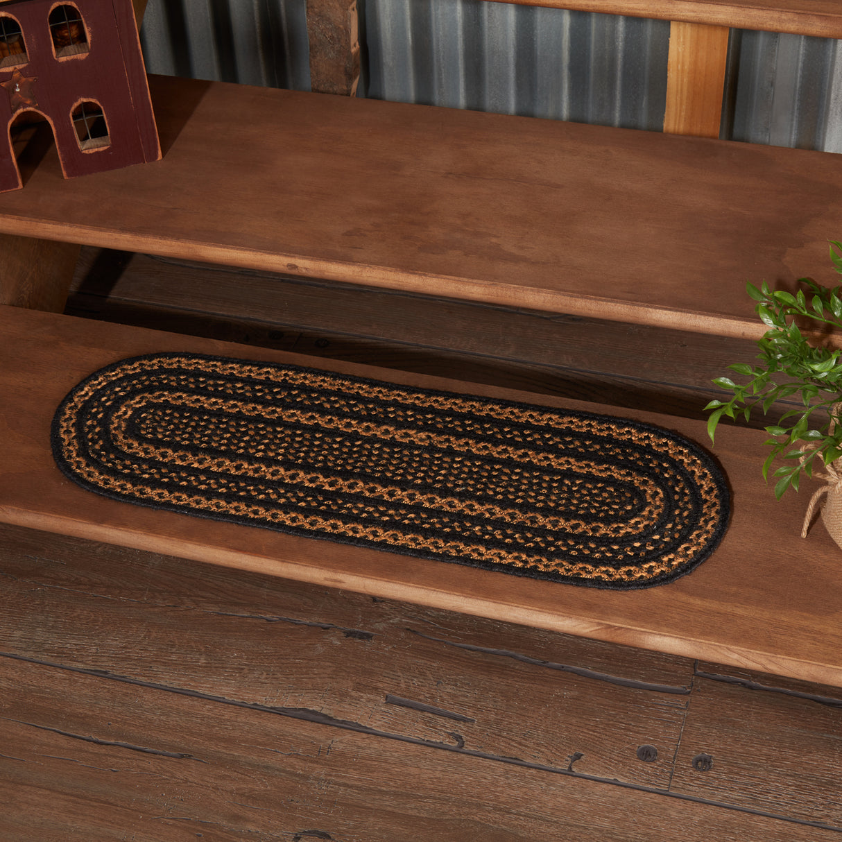 Black & Tan Jute Stair Tread Oval Latex 8.5x27, Set of 7