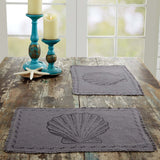 Sandy Burlap Seashells Nautical Cotton Coastal Tabletop Kitchen Stenciled Placemat Set of 6, Set 12x18, Grey, 12 Pack