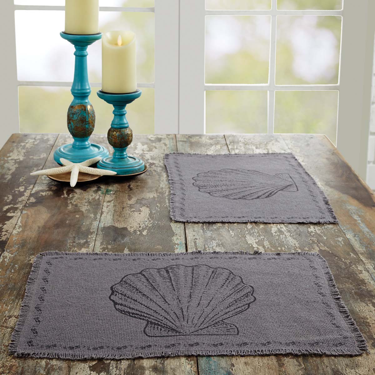 Sandy Grey Burlap Metal Grey 13x72 Table Runner & 6 pc 12x18 Placemat Set