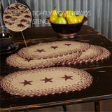 Tan Jute Star Textured Primitive Tabletop Kitchen Stenciled Oval Placemat Set of 6, 12" x 18", Burgundy Red, 12 Pack