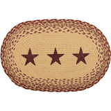 Tan Jute Star Textured Primitive Tabletop Kitchen Stenciled Oval Placemat Set of 6, 12" x 18", Burgundy Red, 12 Pack