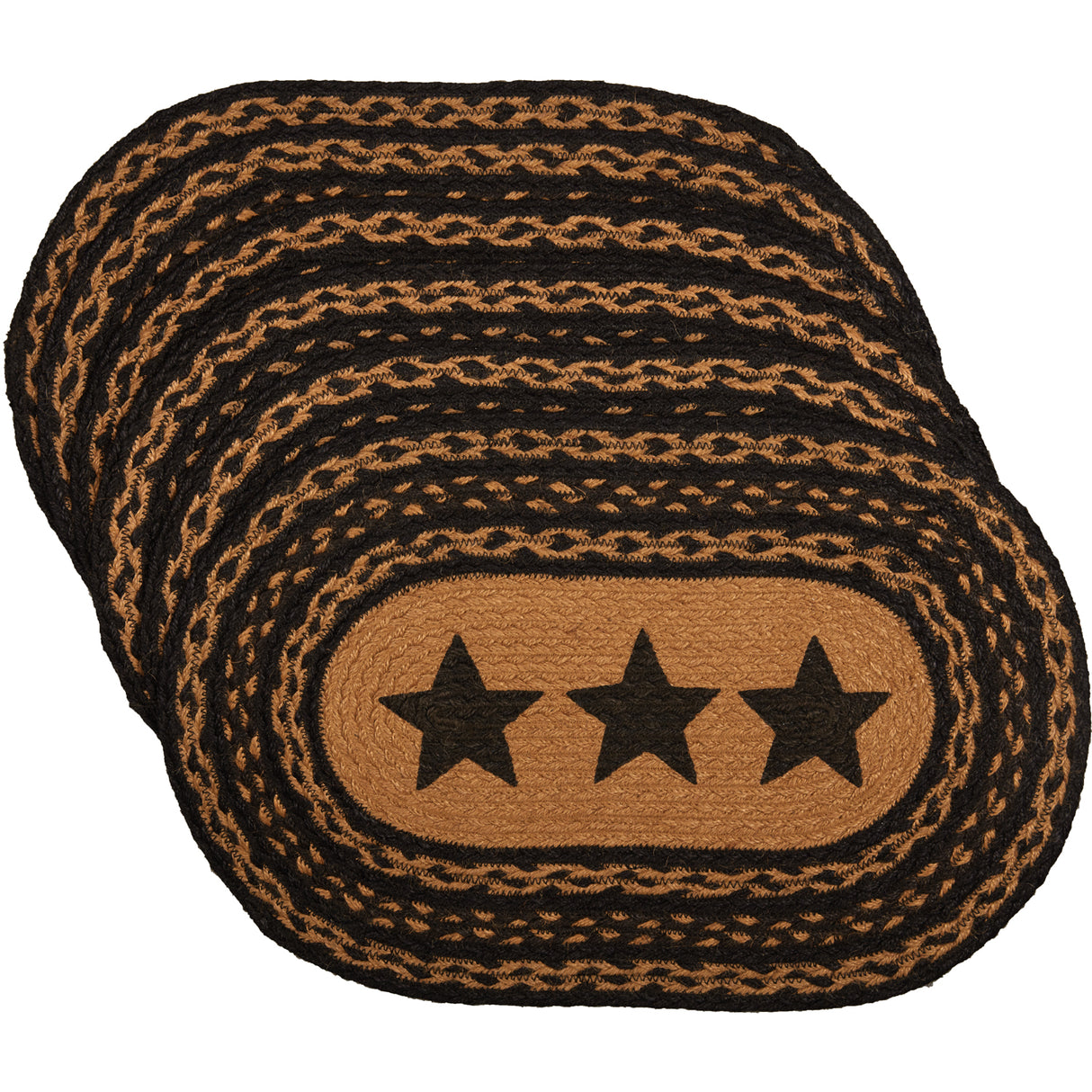 Farmhouse Primitive Jute Black Textured Kitchen Placemat Stencil Stars Set of 6 12"x18", 12 Pack