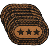 Farmhouse Primitive Jute Black Textured Kitchen Placemat Stencil Stars Set of 6 12"x18", 12 Pack
