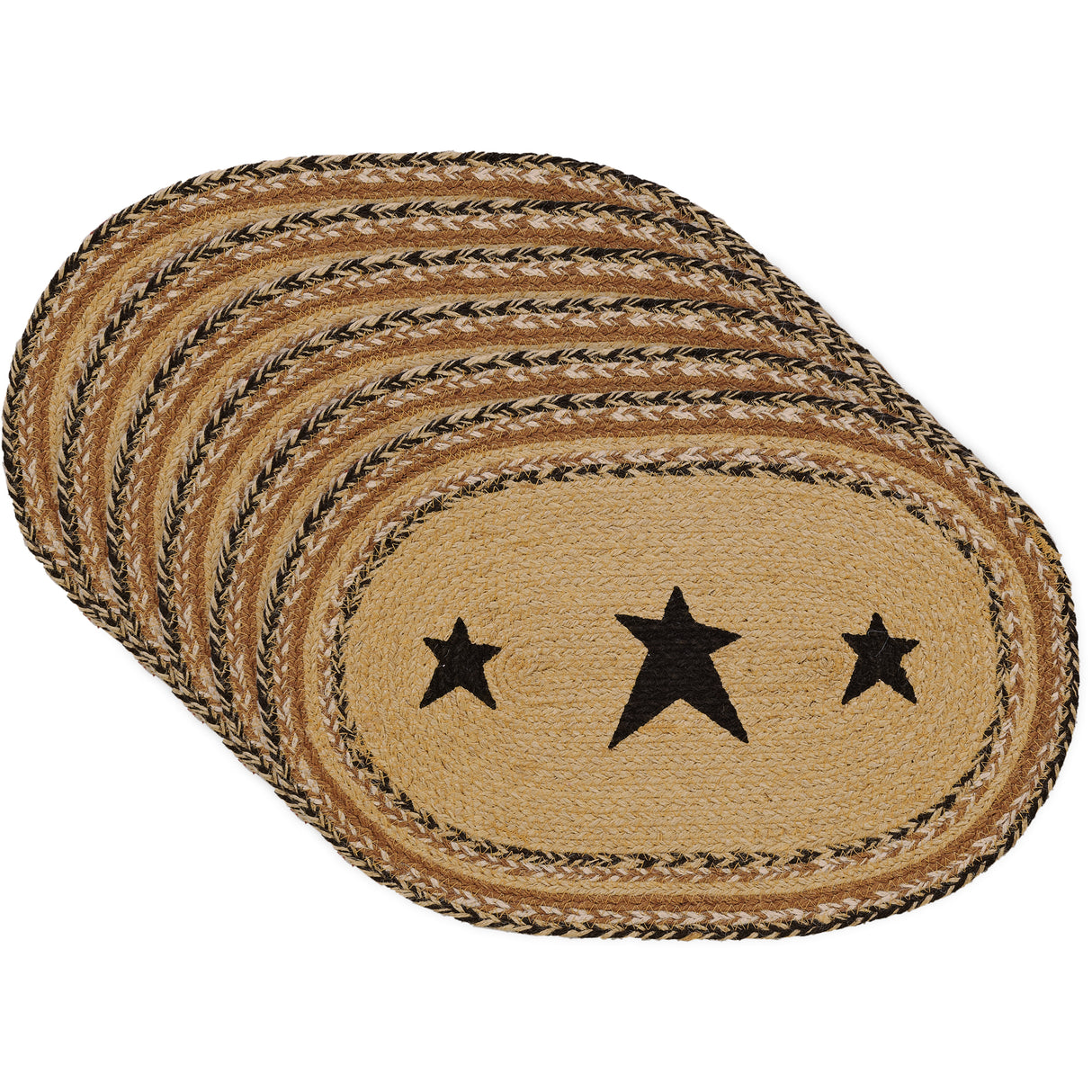 Kettle Grove Primitive Star Placemat Set of 6 Stenciled Oval Kitchen Table Decor 12"x18", 12 Pack