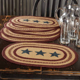 Potomac Star Textured Jute Primitive Tabletop Kitchen Stenciled Oval Placemat Set of 6, 12" x 18", Natural Tan, 12 Pack