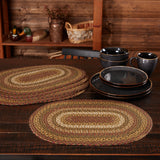 Tea Cabin Rustic Jute Green Textured Striped Oval Kitchen Placemat Set of 6 12"x18", 12 Pack