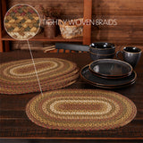 Tea Cabin Rustic Jute Green Textured Striped Oval Kitchen Placemat Set of 6 12"x18", 12 Pack