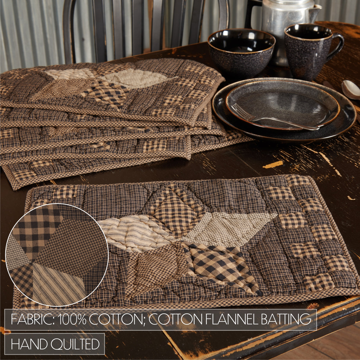 Farmhouse Star Charcoal Black 13x72 Table Runner & 6 pc 12x18 Placemat Set