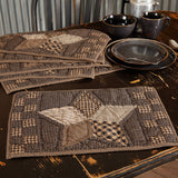 Farmhouse Star Cotton Primitive Tabletop Kitchen Hand Quilted Patchwork Placemat Set of 6, 12" x 18", Ebony Black, 12 Pack