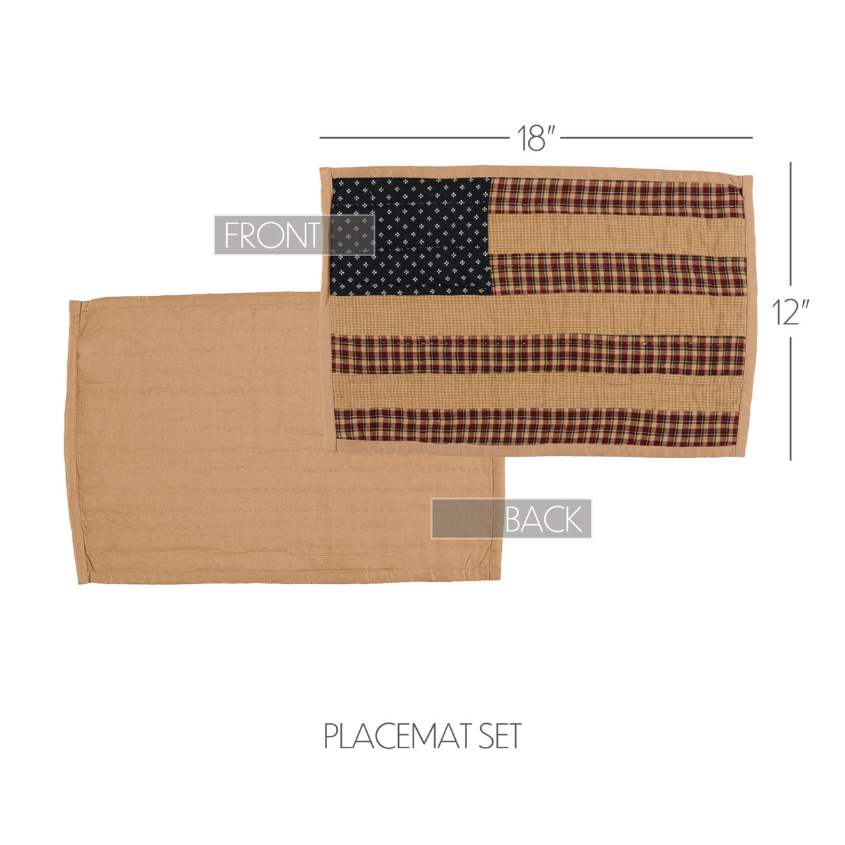 Patriotic Patch Kitchen Table Decor, Placemat Quilted Set of 6, Red, 12x18, 12 Pack
