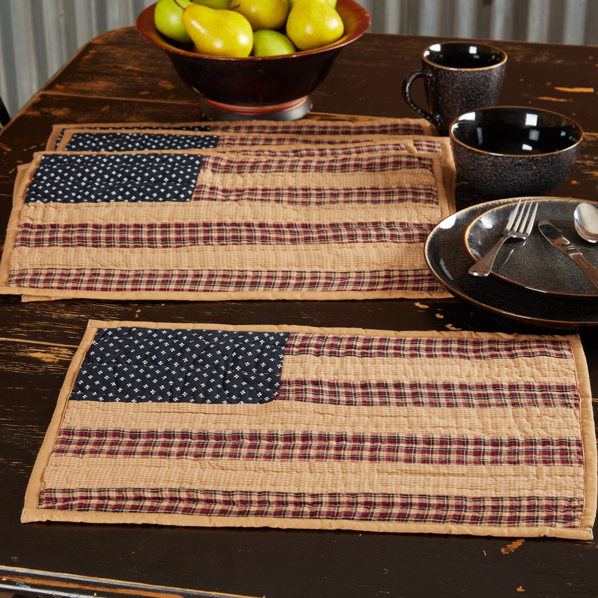 Patriotic Patch Kitchen Table Decor, Placemat Quilted Set of 6, Red, 12x18, 12 Pack