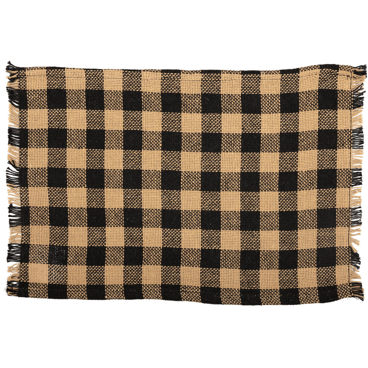 VHC Brands, Burlap Black Check, Cotton, 12x18, Fringed, Placemat, Set of 6, Black, 12 Pack