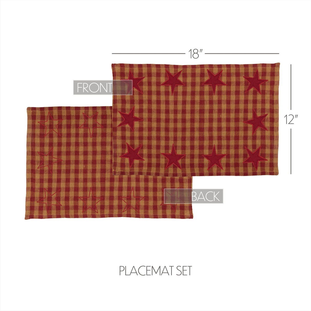 Star Cotton Primitive Tabletop Kitchen Appliqued Placemat Set of 6, Burgundy Red, 12 Pack