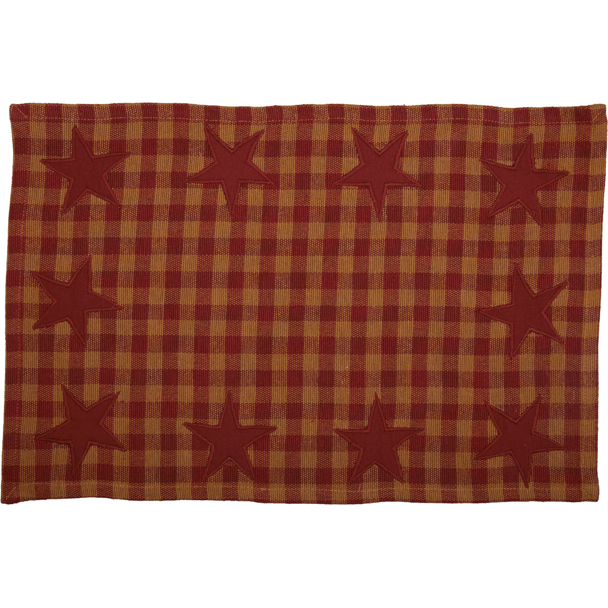 Star Cotton Primitive Tabletop Kitchen Appliqued Placemat Set of 6, Burgundy Red, 12 Pack