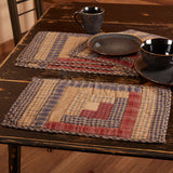 VHC Brands, Millsboro, Cotton, 12x18, Log Cabin, Block Quilted, Placemat Set of 6, Blue, 12 Pack