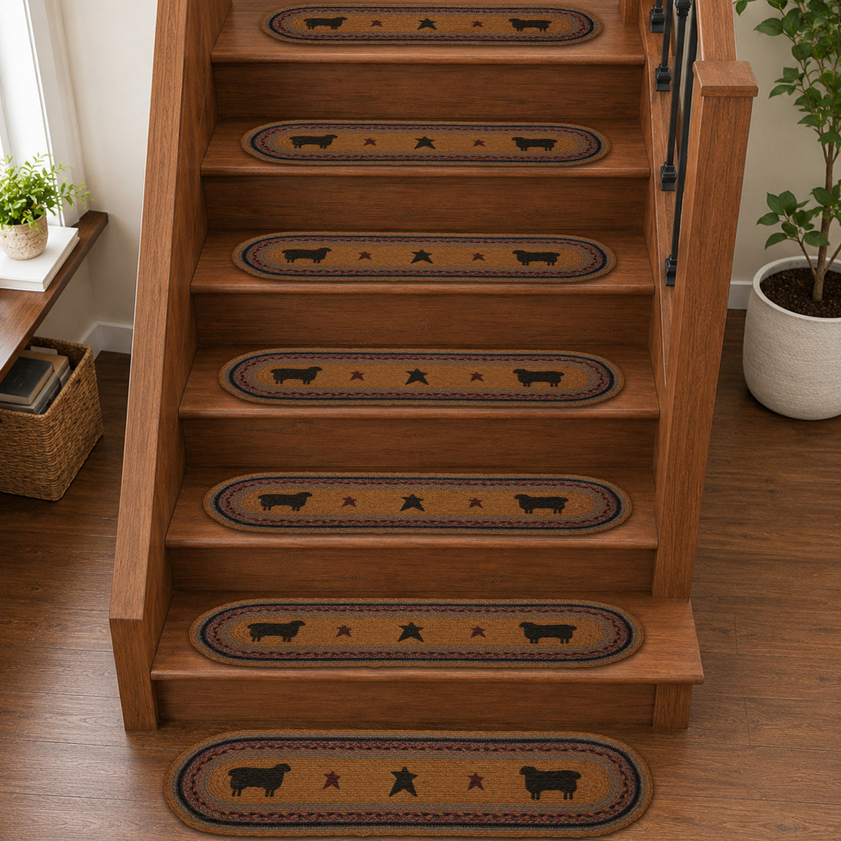 Heritage Farms Sheep Jute Stair Tread Oval Latex 8.5x27, Set of 7