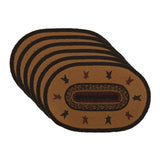 Heritage Farms Primitive Star Yellow Stenciled Oval Jute Placemat Set of 6 12"x18", 12 Pack