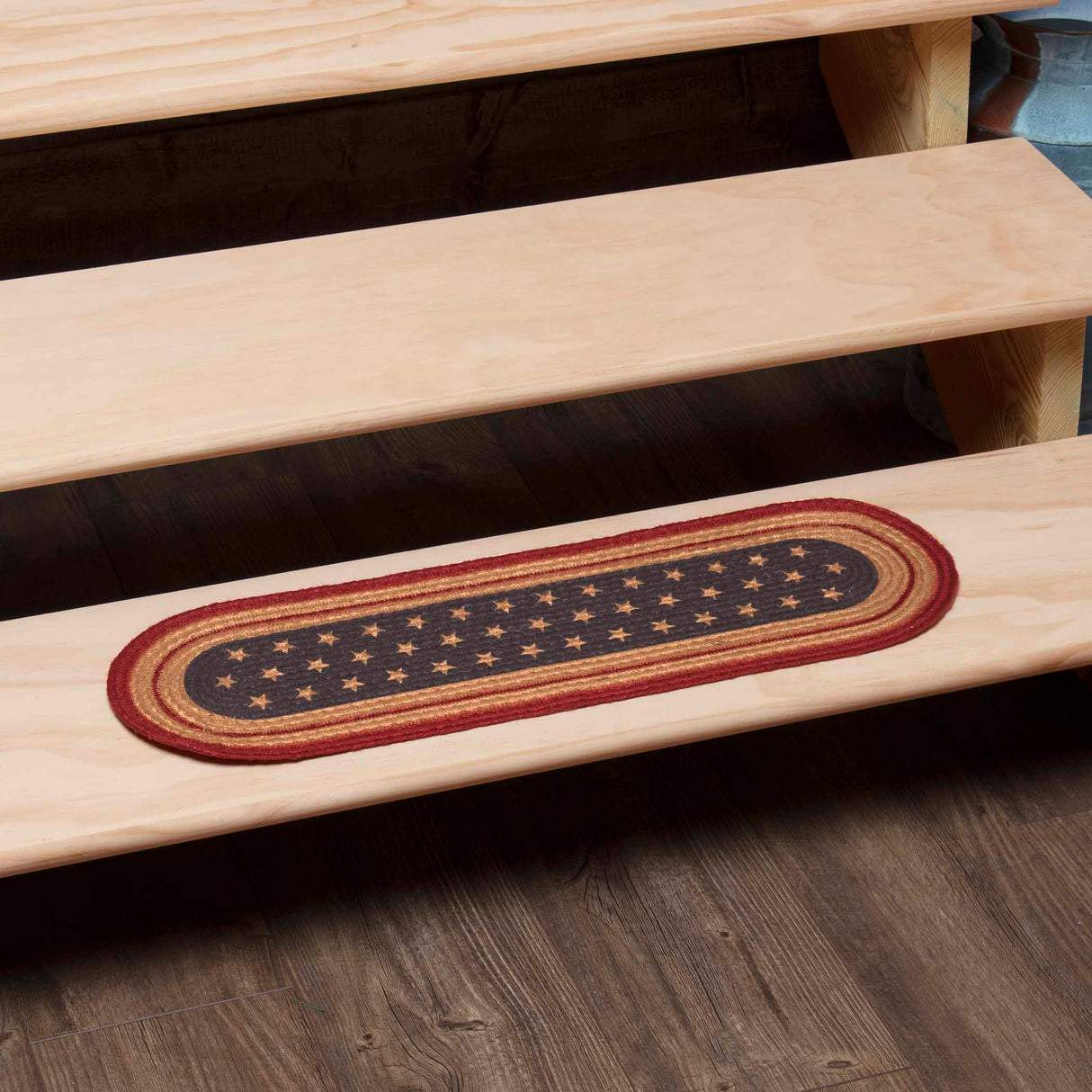 Liberty Stars Flag Jute Stair Tread Oval Latex 8.5x27, Set of 7