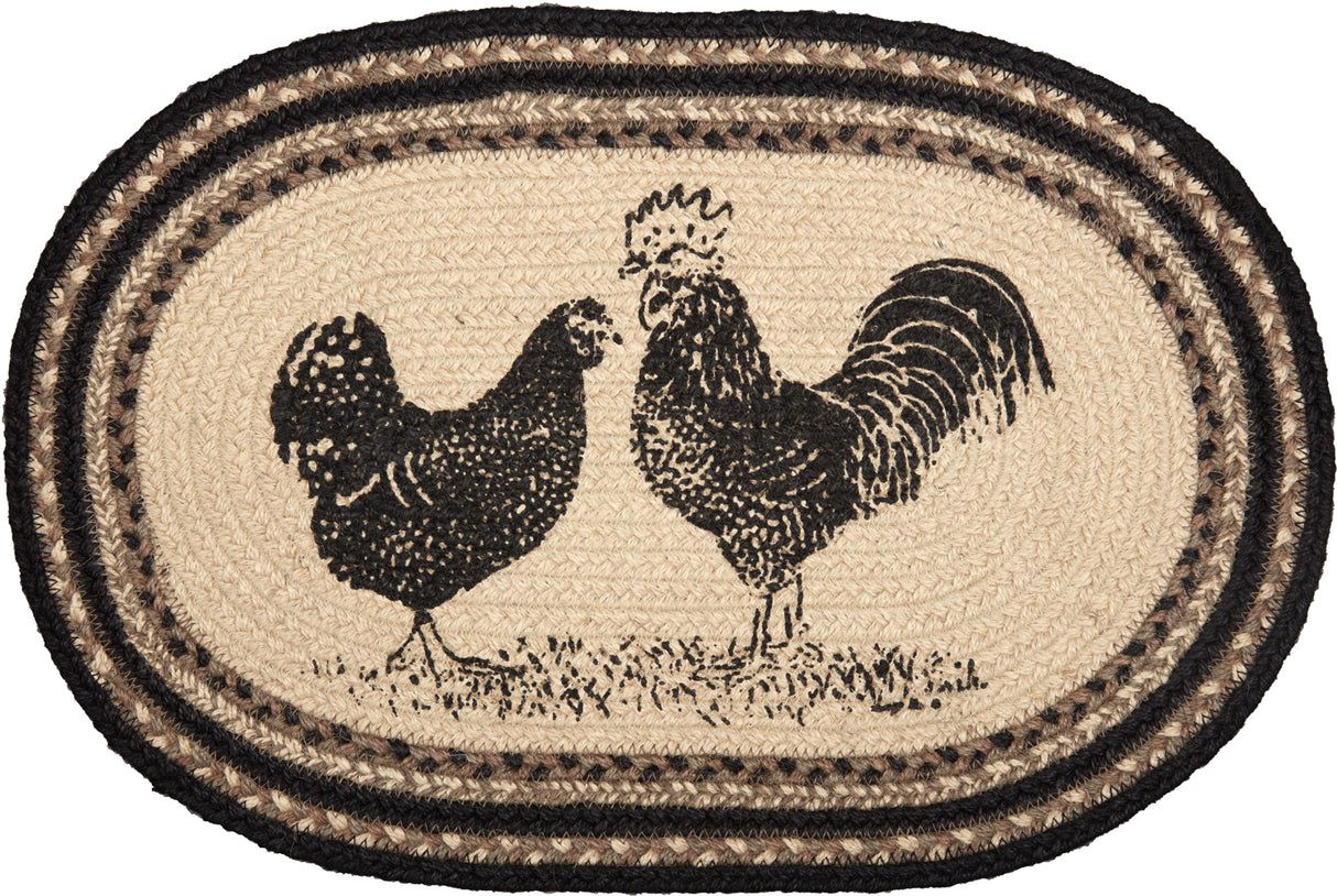 Placemats Sawyer Mill Charcoal Jute Farmhouse 12x18 Set of 6 Poultry, 12 Pack