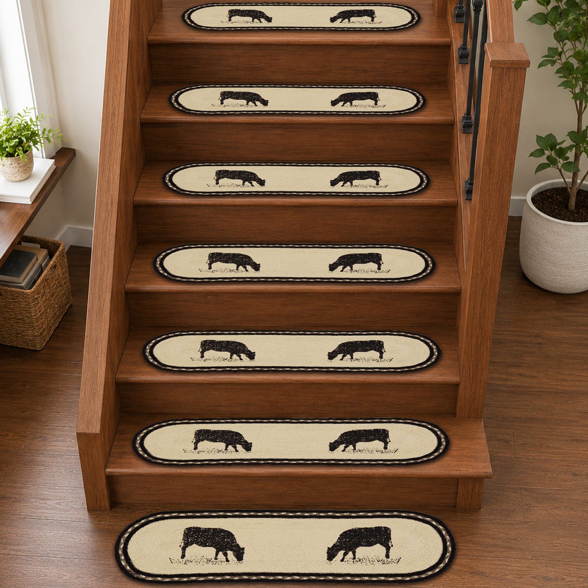 Sawyer Mill Charcoal Cow Jute Stair Tread Oval Latex 8.5x27, Set of 7