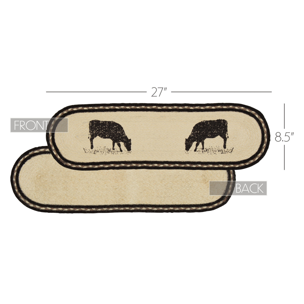 Sawyer Mill Charcoal Cow Jute Stair Tread Oval Latex 8.5x27, Set of 7