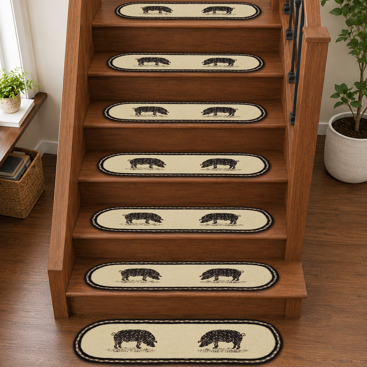 Sawyer Mill Charcoal Pig Jute Stair Tread Oval Latex 8.5x27, Set of 7