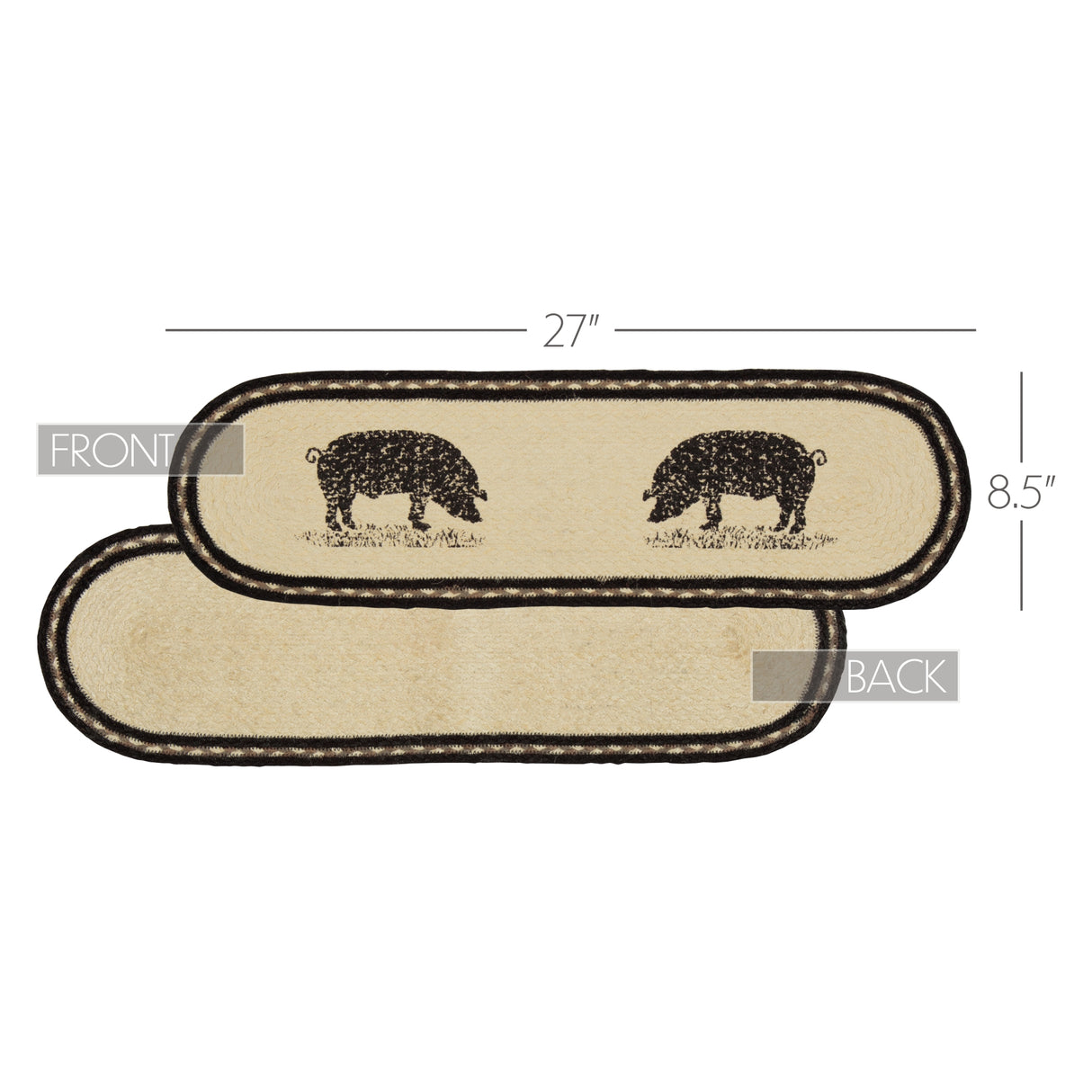 Sawyer Mill Charcoal Pig Jute Stair Tread Oval Latex 8.5x27, Set of 7