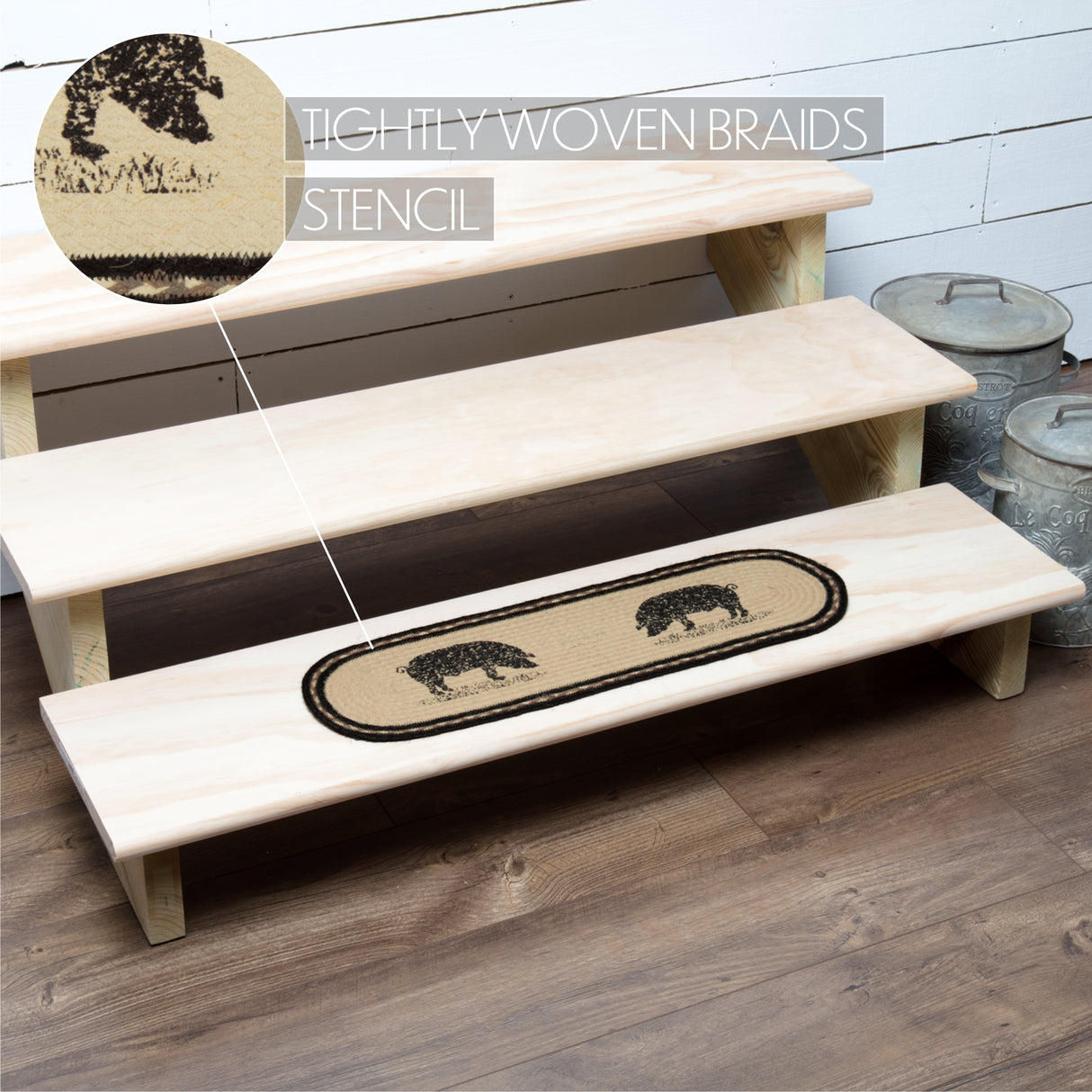 Sawyer Mill Charcoal Pig Jute Stair Tread Oval Latex 8.5x27, Set of 7