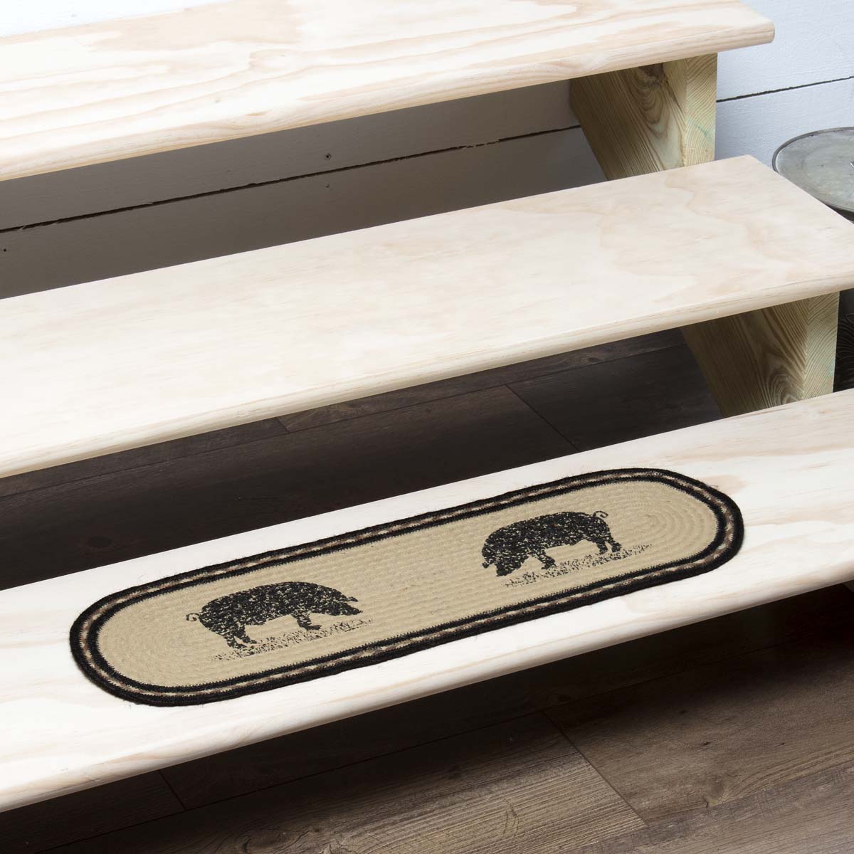 Sawyer Mill Charcoal Pig Jute Stair Tread Oval Latex 8.5x27, Set of 7