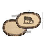 Placemats Sawyer Mill Charcoal Jute Farmhouse 12x18 Set of 6 Cow, 12 Pack