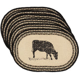 Placemats Sawyer Mill Charcoal Jute Farmhouse 12x18 Set of 6 Cow, 12 Pack