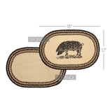 Placemats Sawyer Mill Charcoal Jute Farmhouse 12x18 Set of 6 Oval Pig, 12 Pack