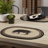 Placemats Sawyer Mill Charcoal Jute Farmhouse 12x18 Set of 6 Oval Pig, 12 Pack