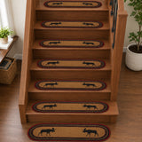Cumberland Stenciled Moose Jute Stair Tread Oval Latex 8.5x27, Set of 7