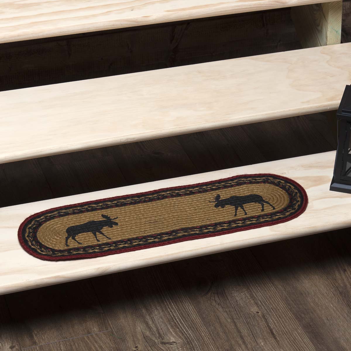 Cumberland Stenciled Moose Jute Stair Tread Oval Latex 8.5x27, Set of 7