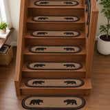 Wyatt Stenciled Bear Jute Stair Tread Oval Latex 8.5x27, Set of 7