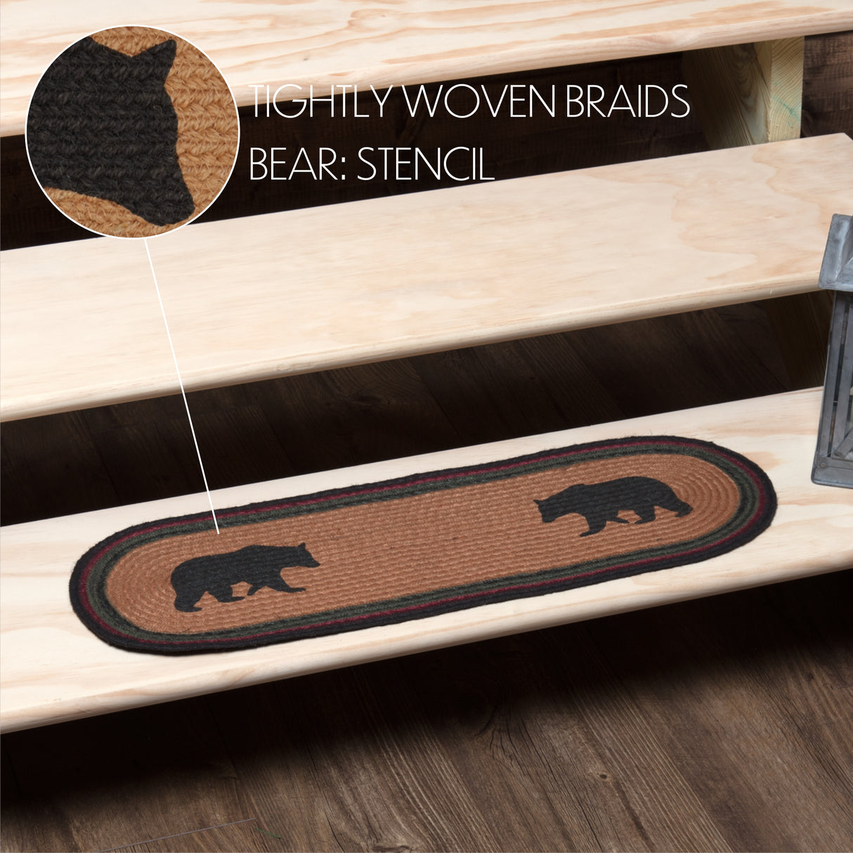 Wyatt Stenciled Bear Jute Stair Tread Oval Latex 8.5x27, Set of 7