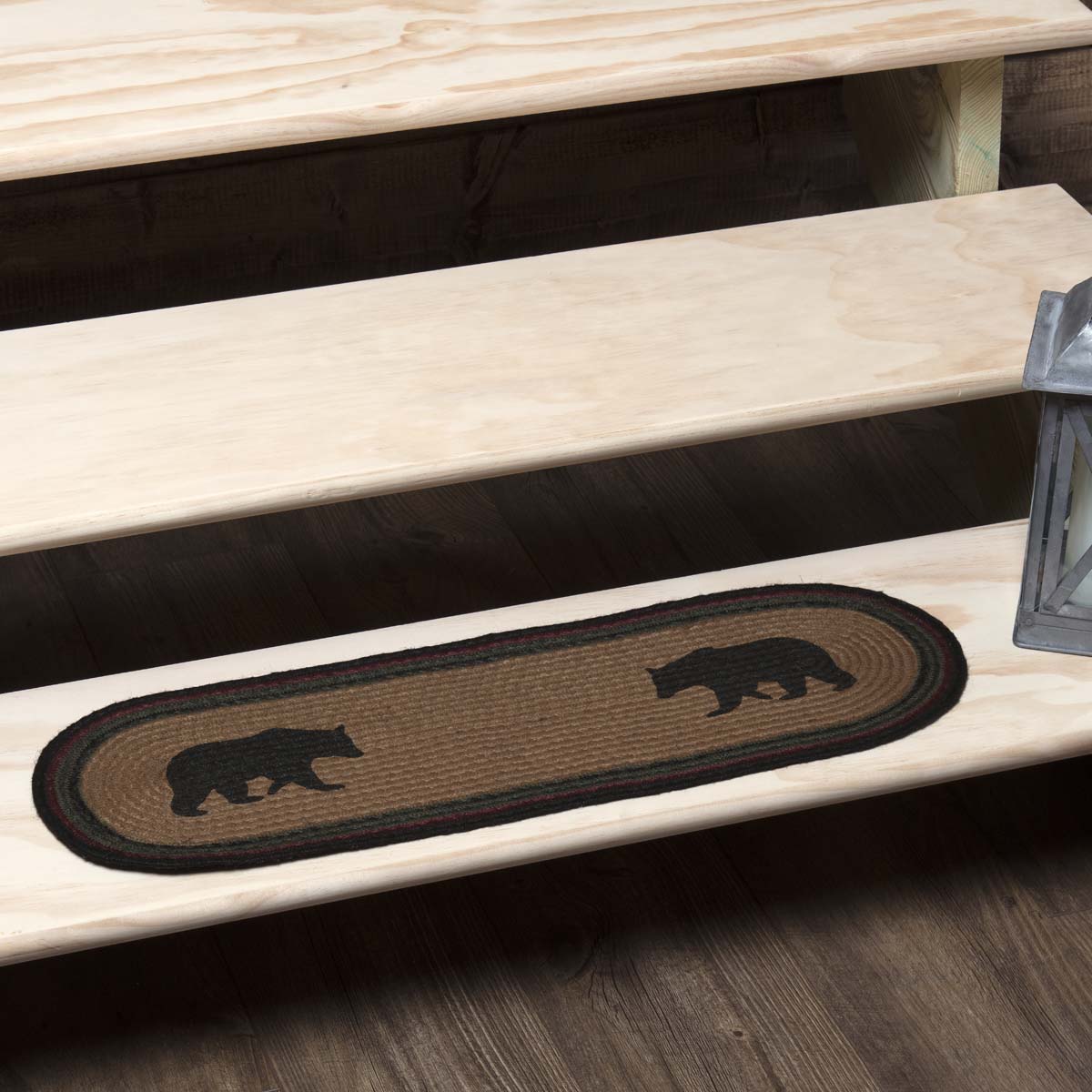 Wyatt Stenciled Bear Jute Stair Tread Oval Latex 8.5x27, Set of 7