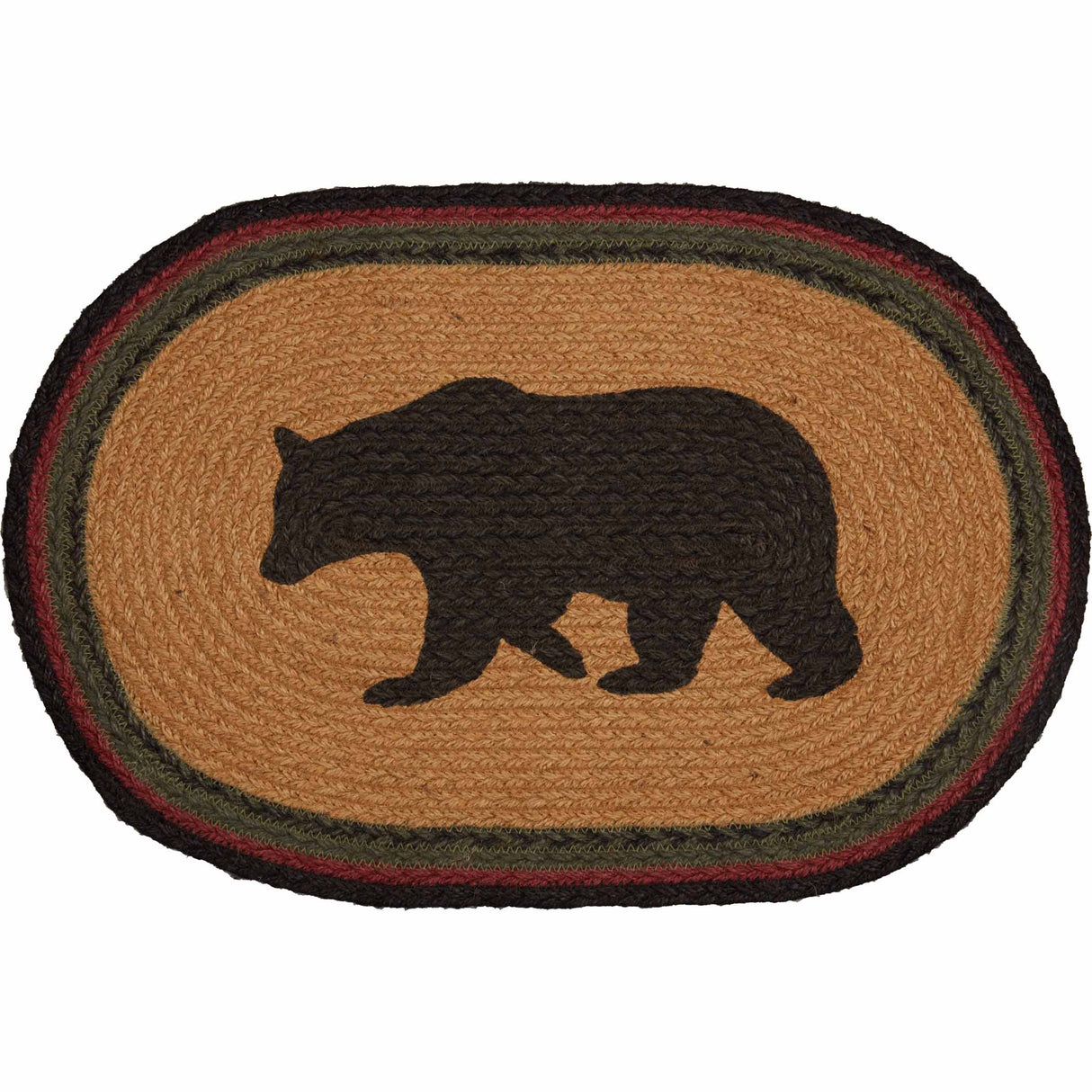 Wyatt Bear Nature Print Textured Jute Rustic Tabletop Kitchen Stenciled Oval Bedding Accessory, Placemat Set 12x18, Dark Tan, 12 Pack