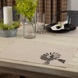 Sawyer Mill Windmill Graphic/Print Chambray Cotton Farmhouse Tabletop Kitchen Stenciled Runner, Placemat Set 12x18, Khaki Tan, 12 Pack